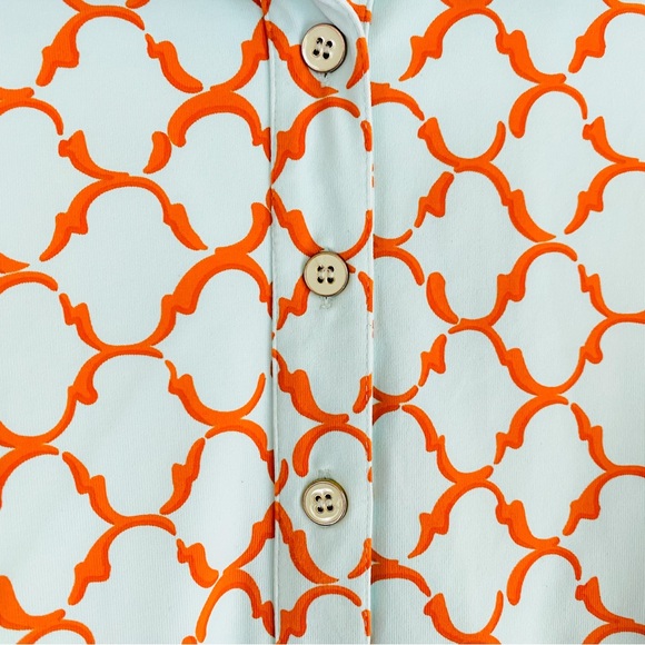 J. McLaughlin Mint Green & Orange Geo Print Stretch Knit  Long Sleeve Size Small - Picture 5 of 7